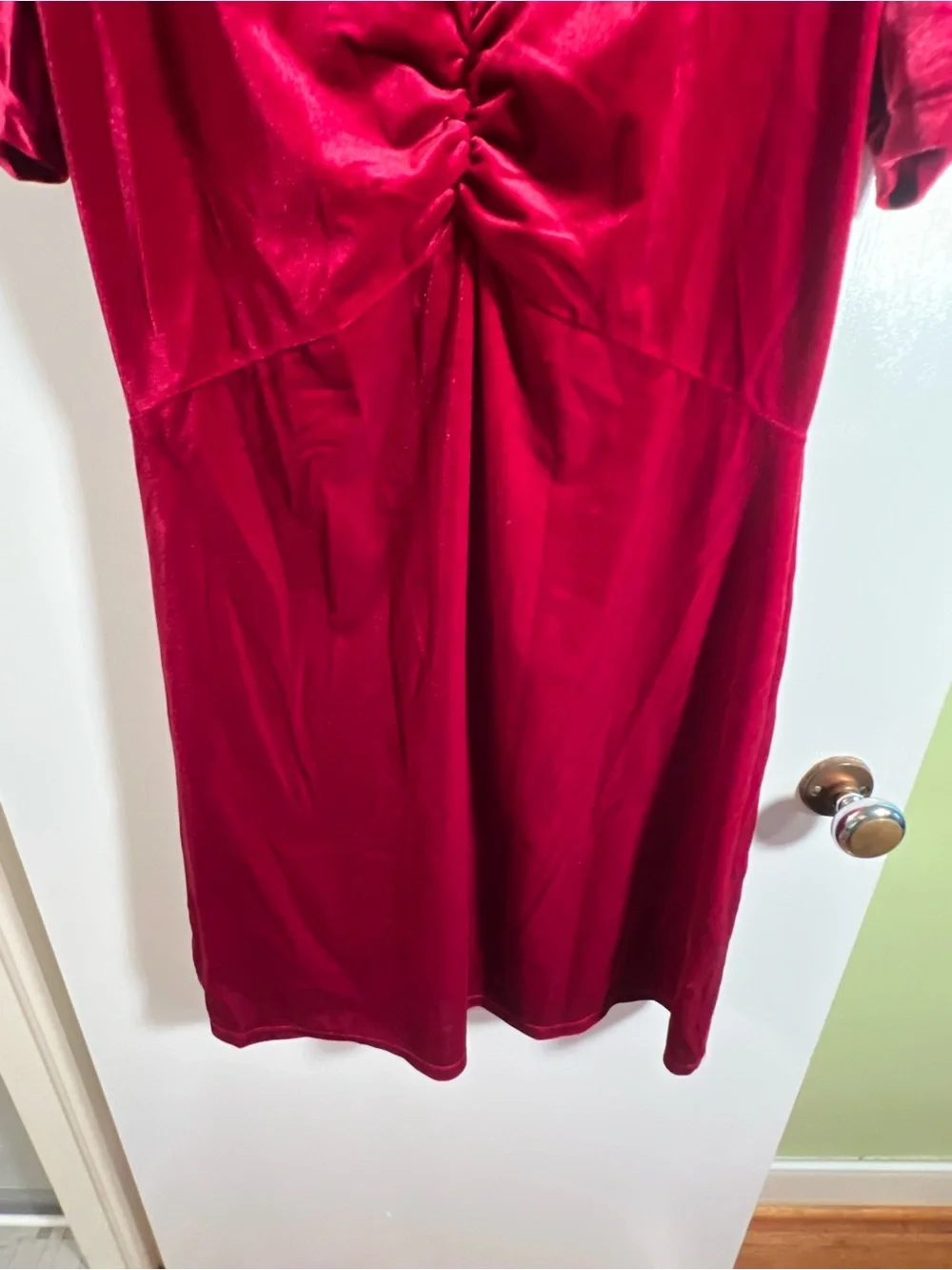 Time and Tru Womens Size Medium 8-10 V-Neck Puff Sleeve Velvet Velour Mini Dress